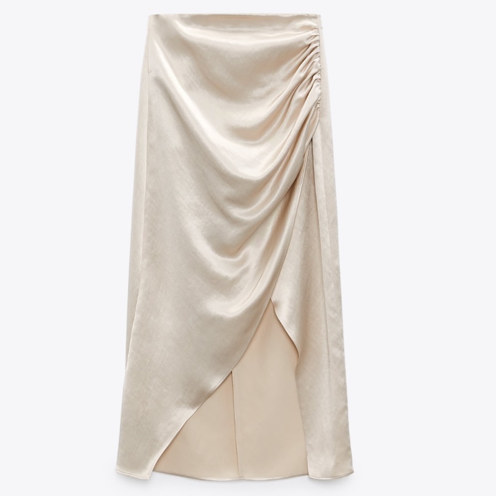 NWT ZARA Satin Effect Ruched Skirt - Picture 1 of 3